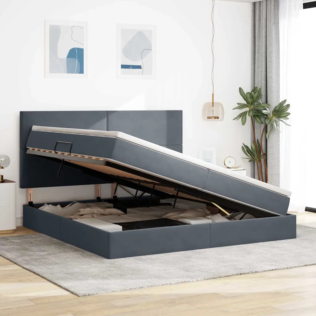 Letto con contenitore e materasso Grigio scuro 200 x 200 cm 3371992