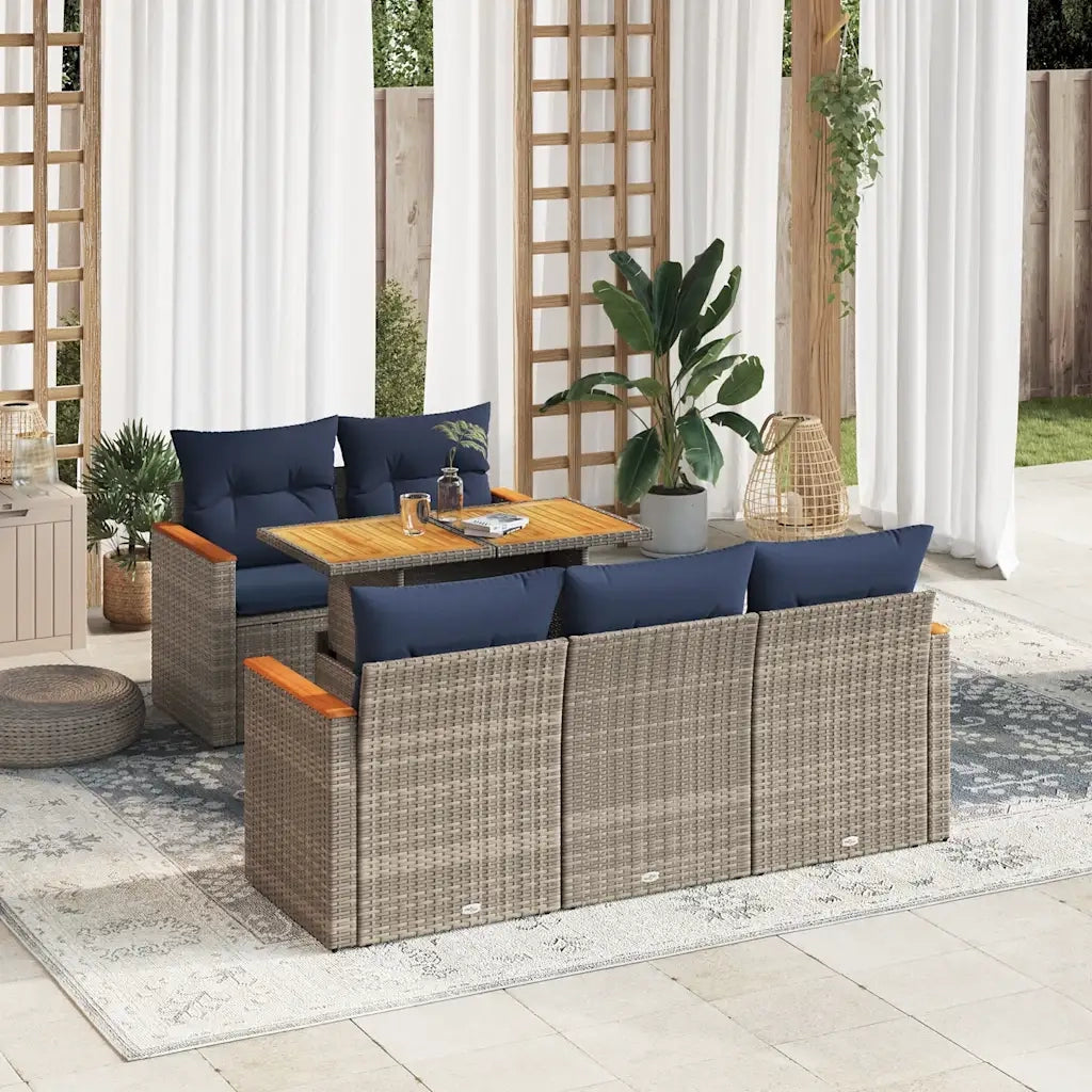 Set Divano da Giardino 6 pz con Cuscini Grigio in Polyrattan 3327442