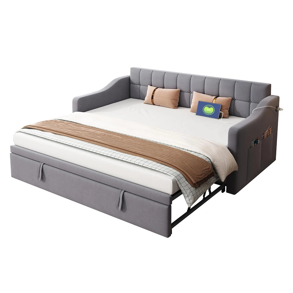 Divano 2 in 1 - Xylo - 90/180 cm velluto grigio USB