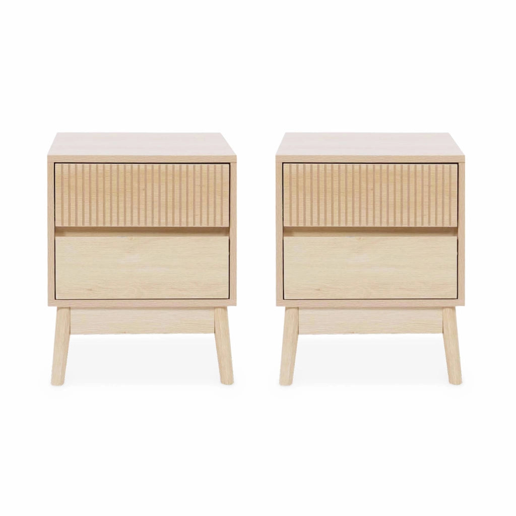 Set 2 comodini con 2 cassetti, marrone naturale
