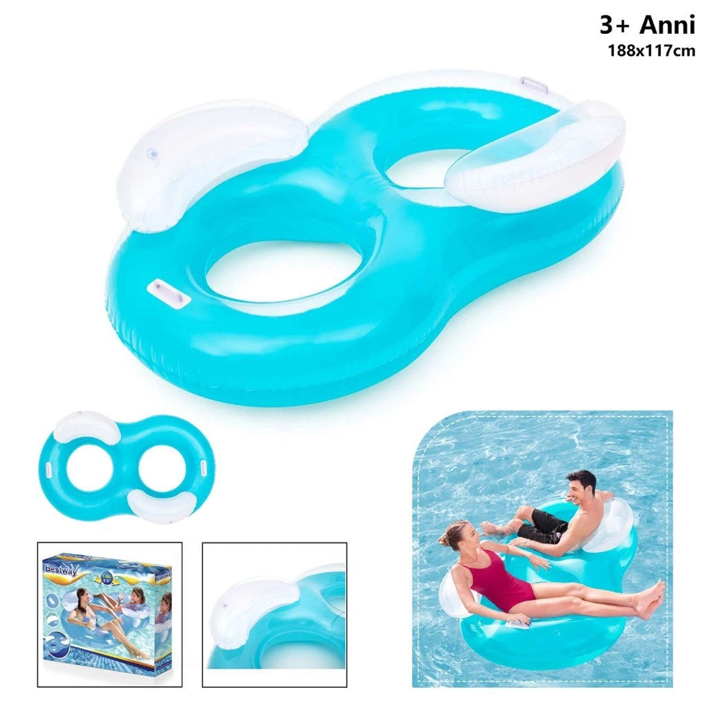 Trade Shop - Salvagente Poltrona Doppio Gonfiabile 2 Persone Con Schienale Maniglie Piscina Mare 43009 -