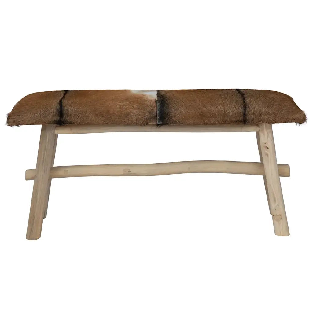 Panca-Sgabello in Pelle di Capra e Teak
