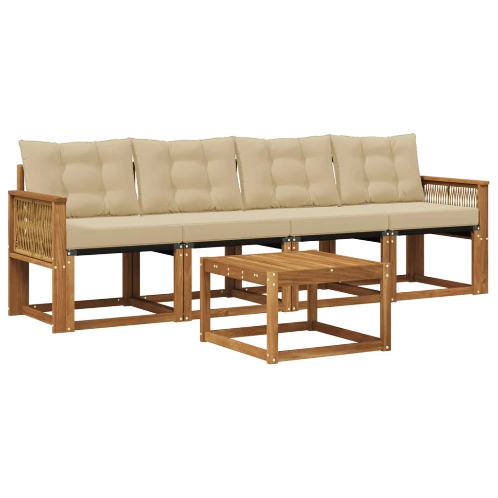 Set di divani da esterno con cuscino 5 pcs Naturale e Beige 3381765