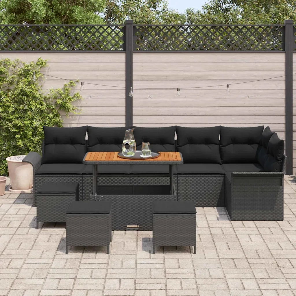 Set Divano da Giardino con cuscino 10 pcs Nero 3364109