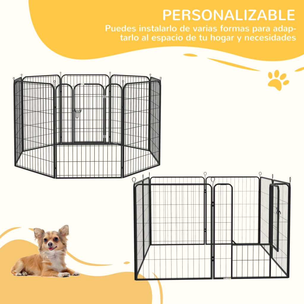 Recinto per Cani 8 Pannelli con Porta ¨C Minimal ¨C Nero 80x100 cm