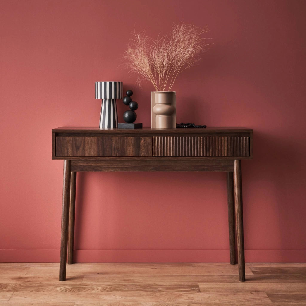 Consolle effetto legno 2 cassetti, 100cm, marrone scuro