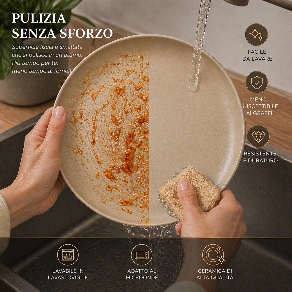 Servizio Piatti da 16 Pezzi Sabbia per 4 Persone in Gres Smaltato Design Moderno