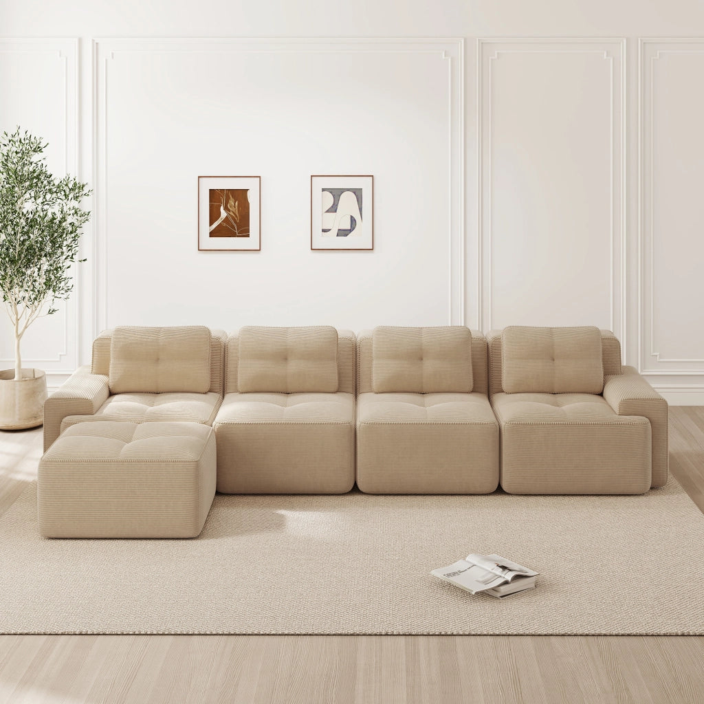 Sof¨¤ modulare senza ossa - Zephmum - 4 posti, design antiscivolo, velluto a coste beige