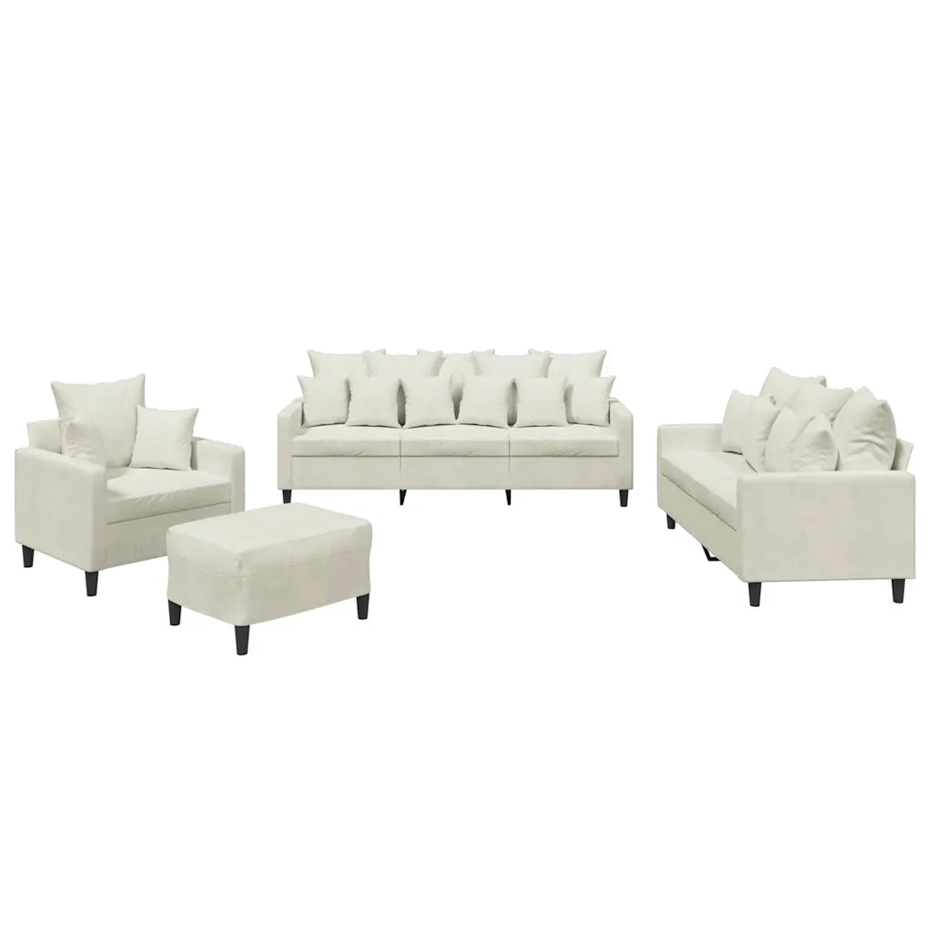 Set di Divani 4 pz con Cuscini Crema in Velluto