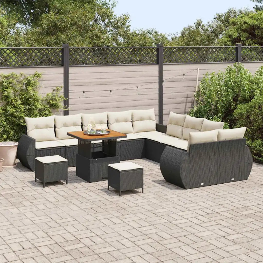 Set Divano da Giardino con cuscino 13 pcs Nero e crema