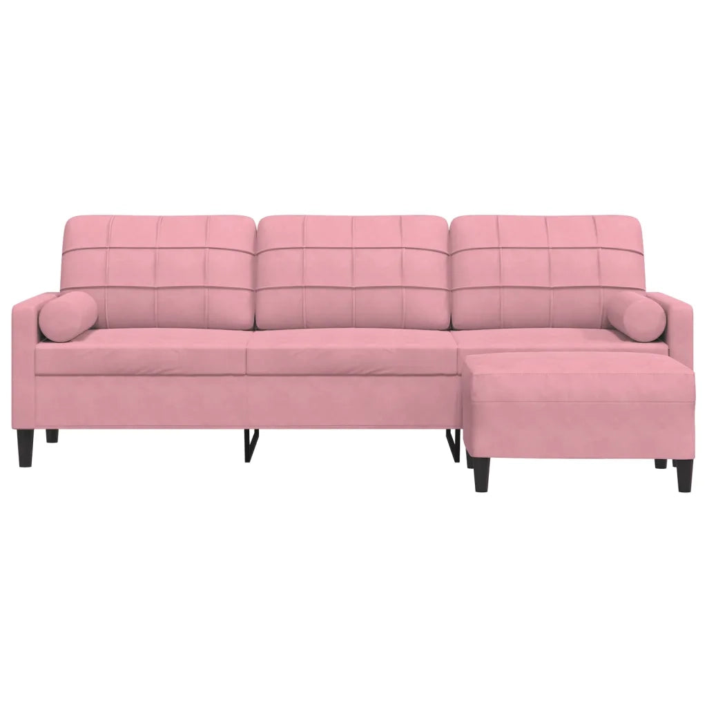 Divano a 3 Posti con Poggiapiedi rosa 210cm in Velluto