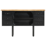 Credenza 110x30x65 cm in Massello di Mango Grezzo e Acciaio 321571