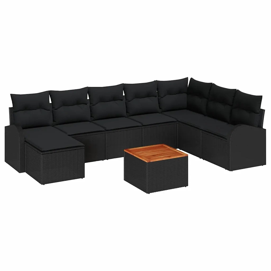 Set Divano da Giardino con archiviazione 9 pcs Nero polyrattan