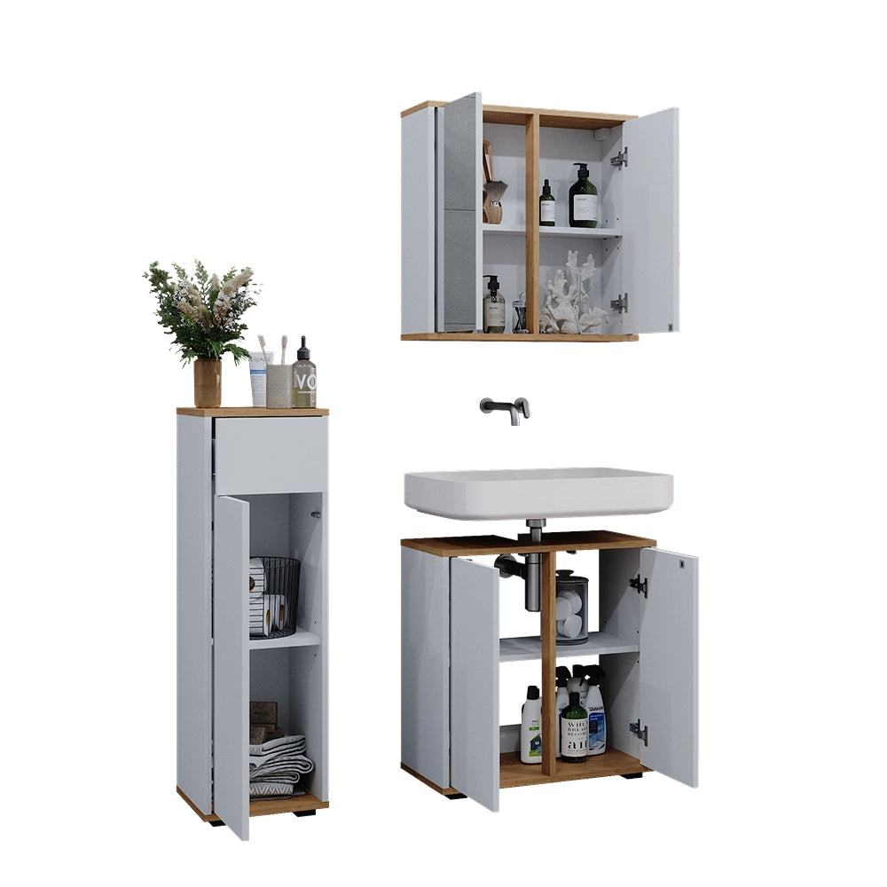 Vicco Set mobili bagno Bianco/Artisan 3 pezzi, mobile midi con cassetti 60 cm