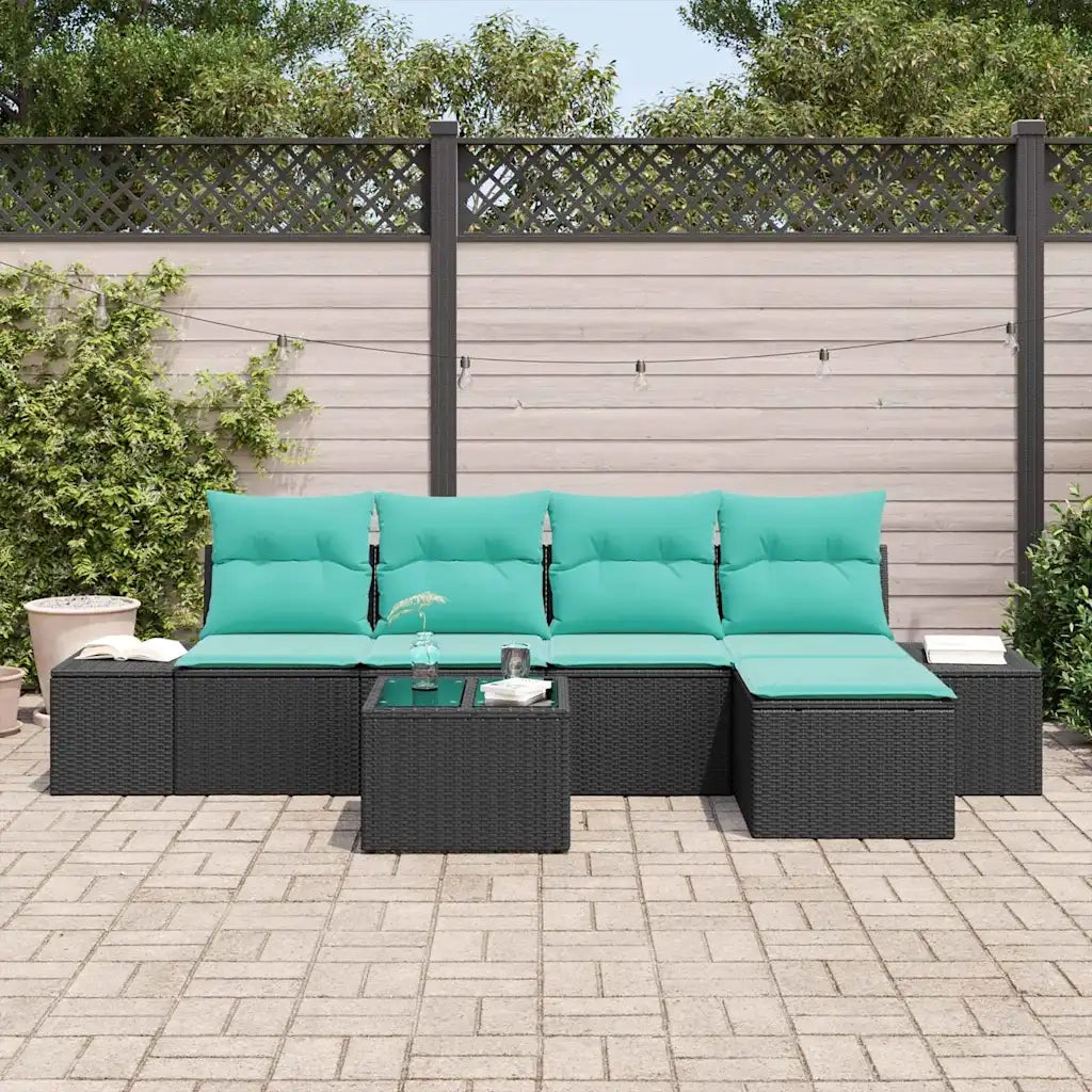 Set Divano da Giardino 5 pz Nero e Turchese polyrattan 3355705