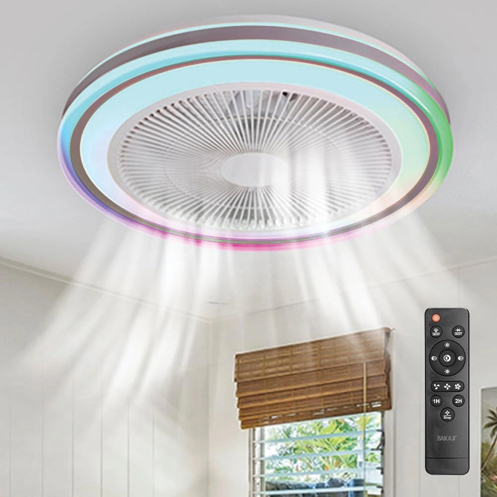 Ventilatore a Soffitto con Lampada Plafoniera LED 3 Velocità Luce RGB 80W Timer