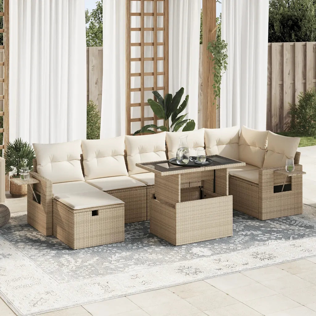 Set Divano da Giardino 8 pz con Cuscini Beige in Polyrattan 3327868