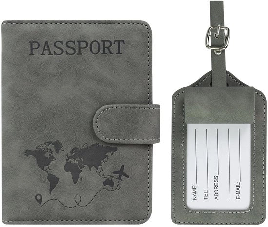 Tas per documenti di viaggio con blocco RFID - Pelle artificiale - Porta tessere - Etichetta per bagaglio - Molte tasche - Dimensioni 11,5 cm x 15 cm - Porta documenti per viaggi