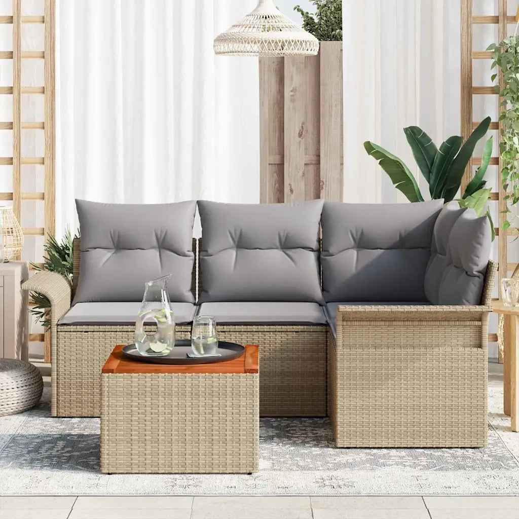 Set Divano da Giardino con cuscino 5 pcs Beige polyrattan 3347322
