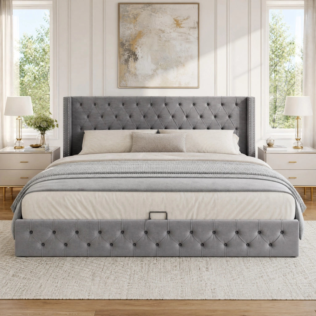 LETTO Contenitore Chesterfield 140x200 cm Velluto Grigio