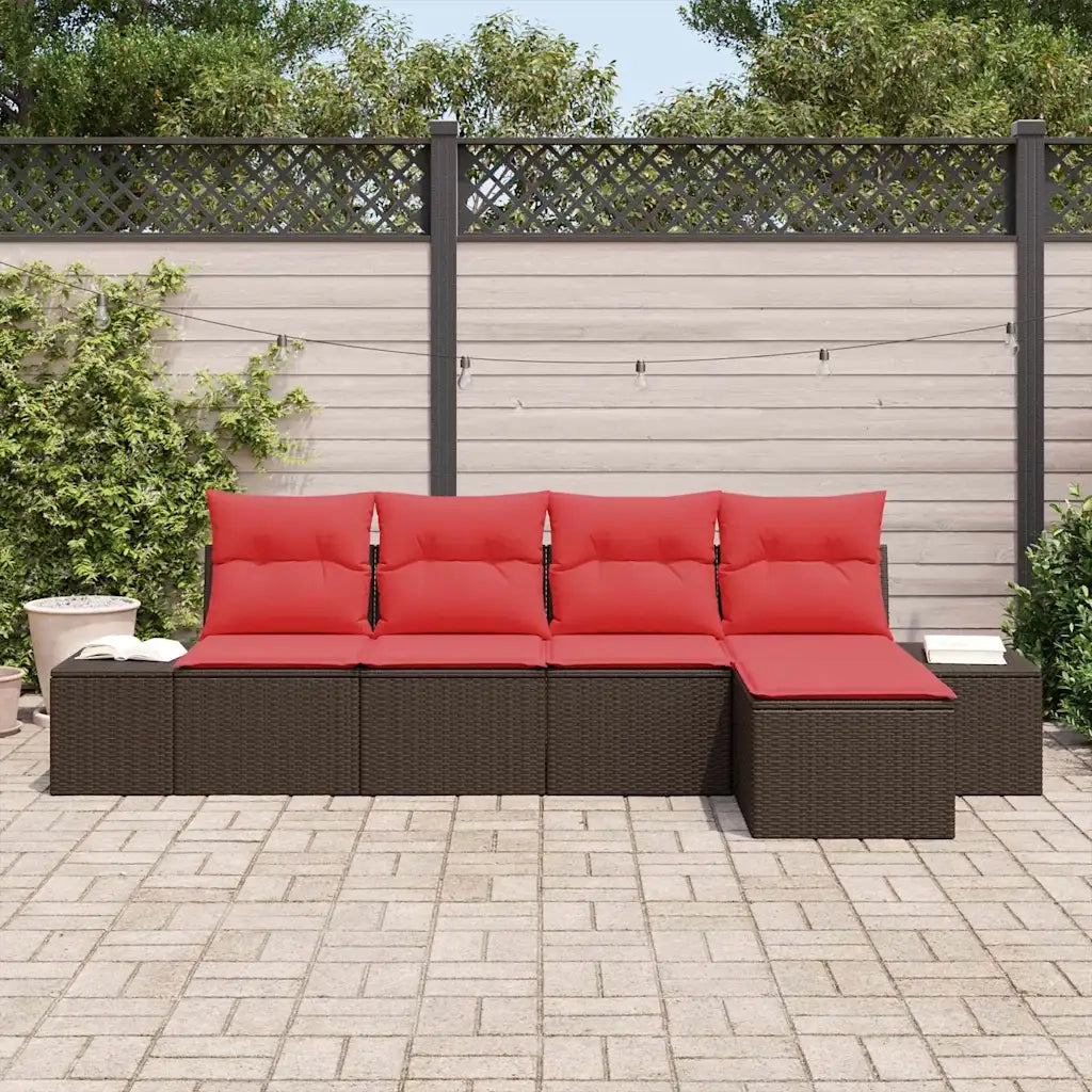 Set Divano da Giardino 5 pz Marrone e Rosso polyrattan 3355693
