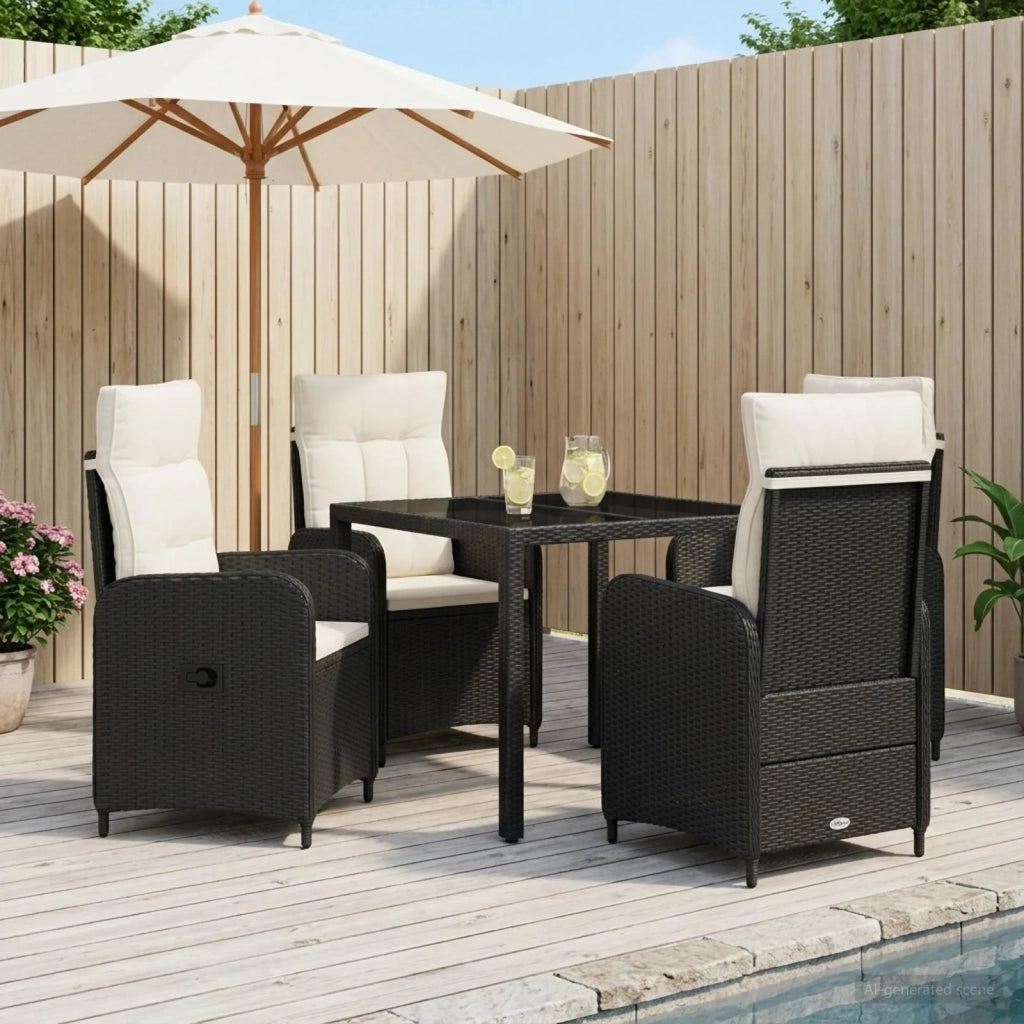 Set da pranzo per esterni 5 pz Nero e Bianco Crema polyrattan 3422295