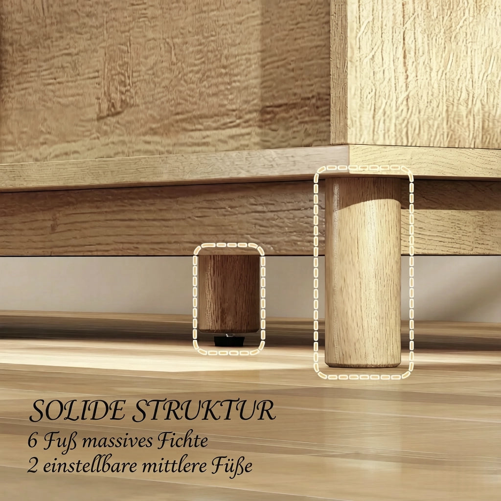 Mobile TV con vani aperti e armadietti; rattan e pannello truciolare color rovere per TV fino a 65 pollici 135 × 39 × 45 cm