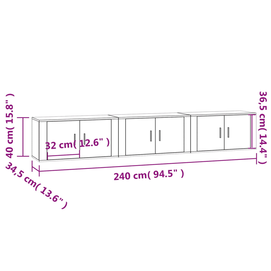 Mobili Porta TV a Parete 3 pz | Armadietto TV | Mobile Porta TV Grigio Sonoma 80x34,5x40 cm