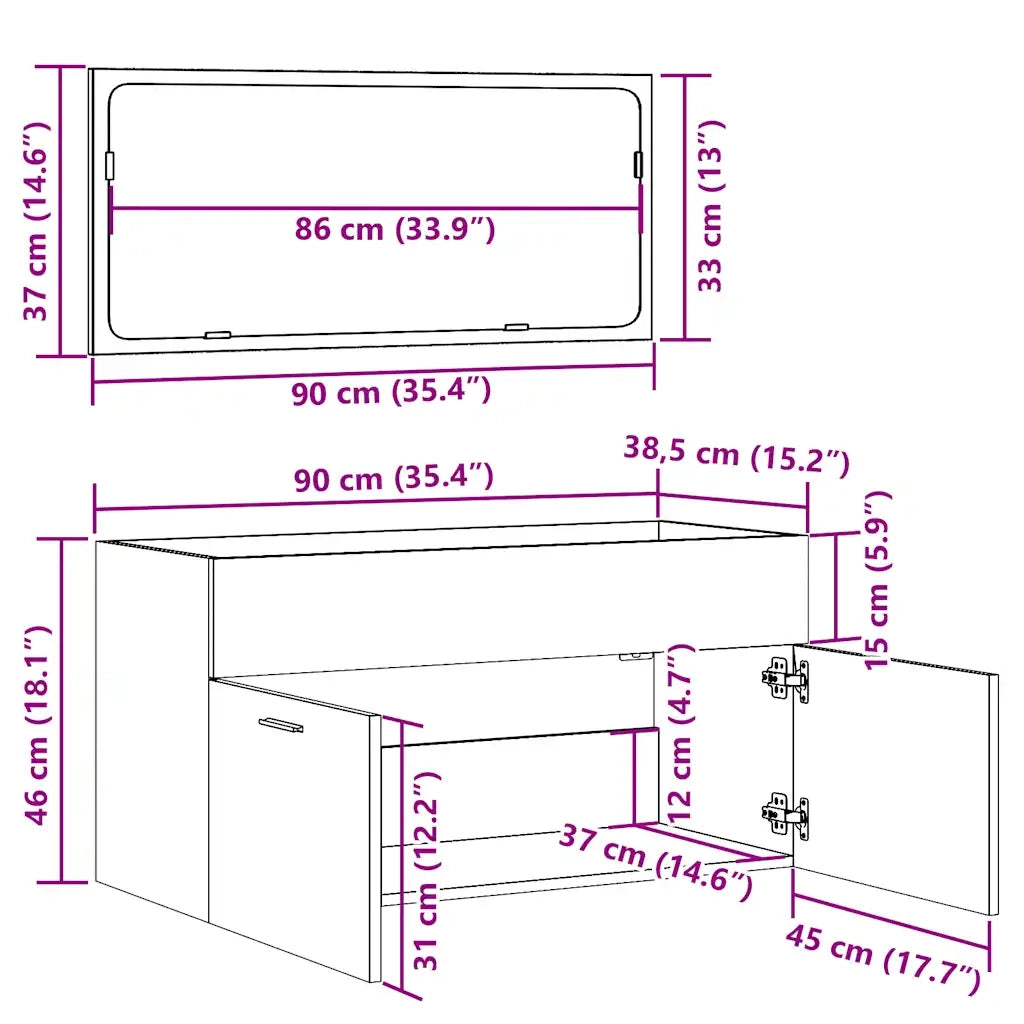 Mobile da Bagno con Specchio Grigio Cemento Legno Multistrato 856380