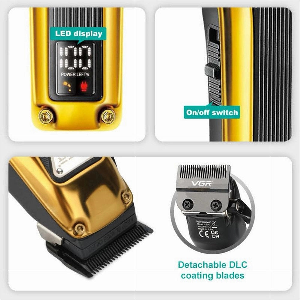 Tagliacapelli Professionale In Metallo A Batteria Display Digitale Usb Vgr V137