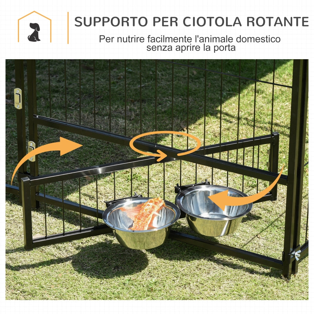 Recinto per Cani in Metallo e Tessuto ¨C Minimal ¨C Nero e Marrone 141x141x151 cm