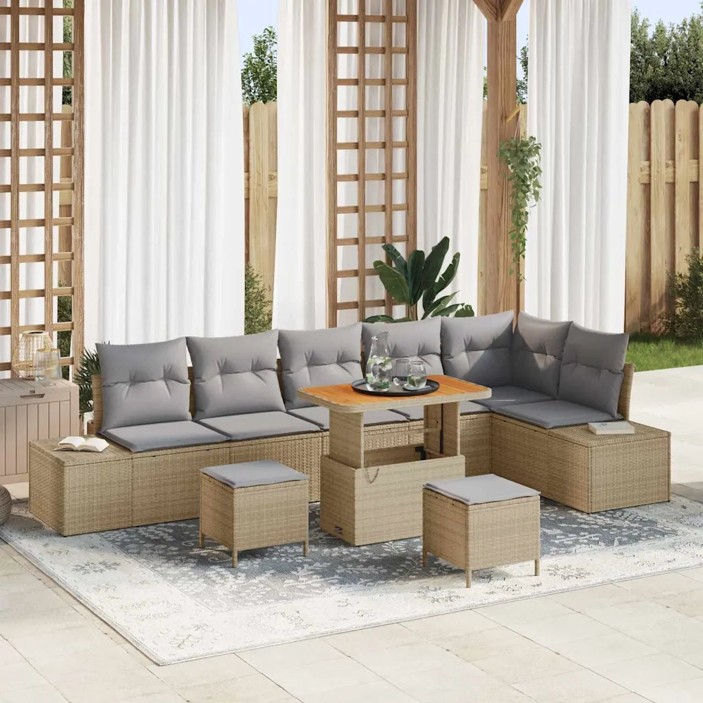 Set Divano da Giardino con cuscino 9 pcs Beige polyrattan 3362807