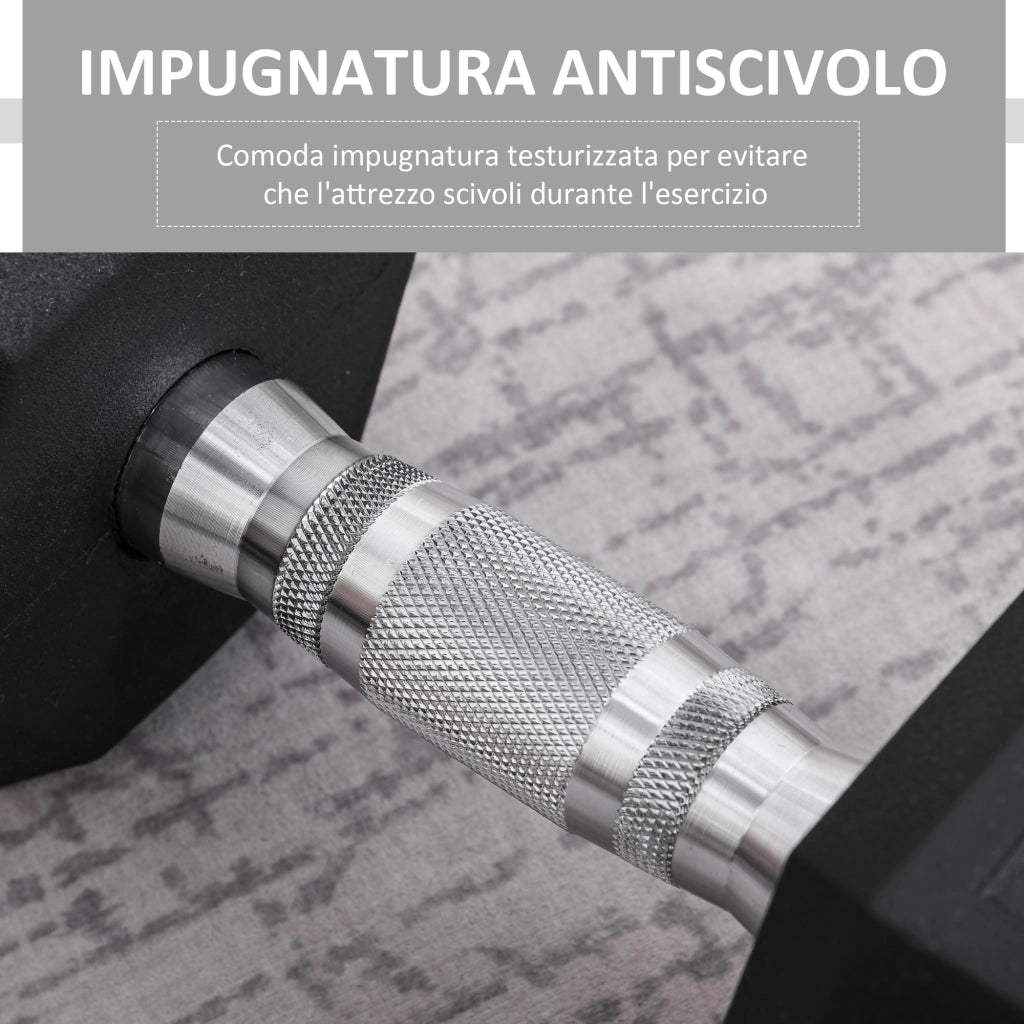 Manubrio Esagonale 12.5 kg ¨C Xylo ¨C Impugnatura Zigrinata Antiscivolo Nero