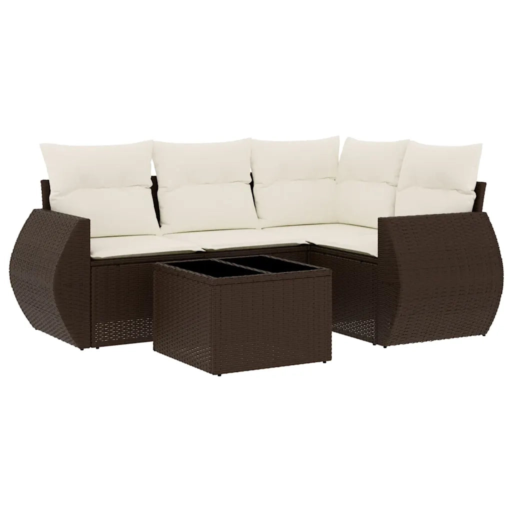 Set Divano da Giardino 5 pz con Cuscini Marrone in Polyrattan 3221322