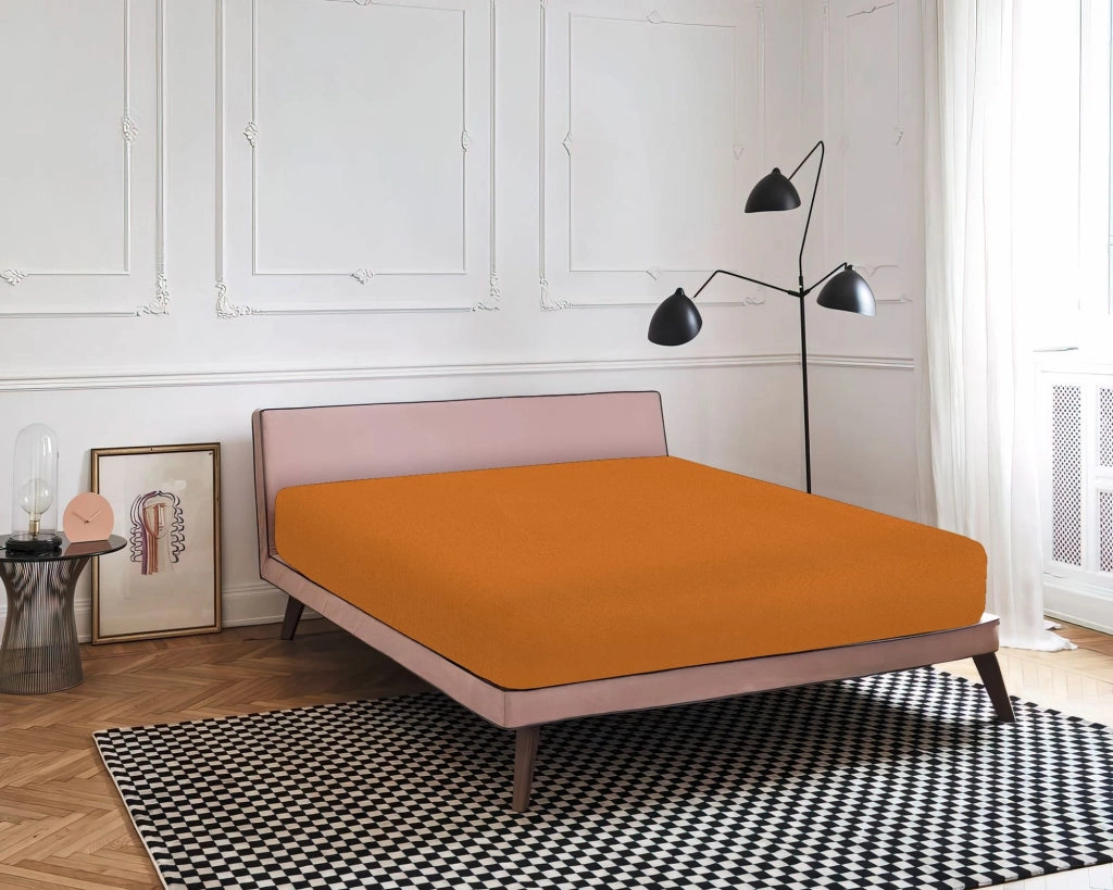 Lenzuolo Sotto Con Angoli Elastici 100% Puro Cotone  Arancio - Una piazza e mezza