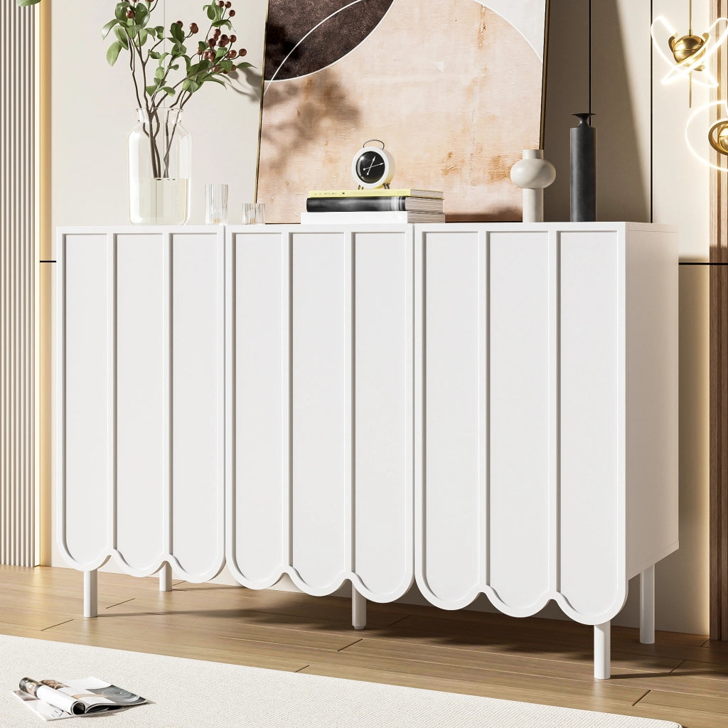 SIDEBOARD con Ante Ondulate 120x35x80 cm MDF Bianco con Ripiani Regolabili