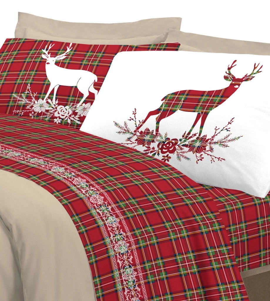 Completo letto 100% cotone Linea Cervo Piazza e mezza - Rosso