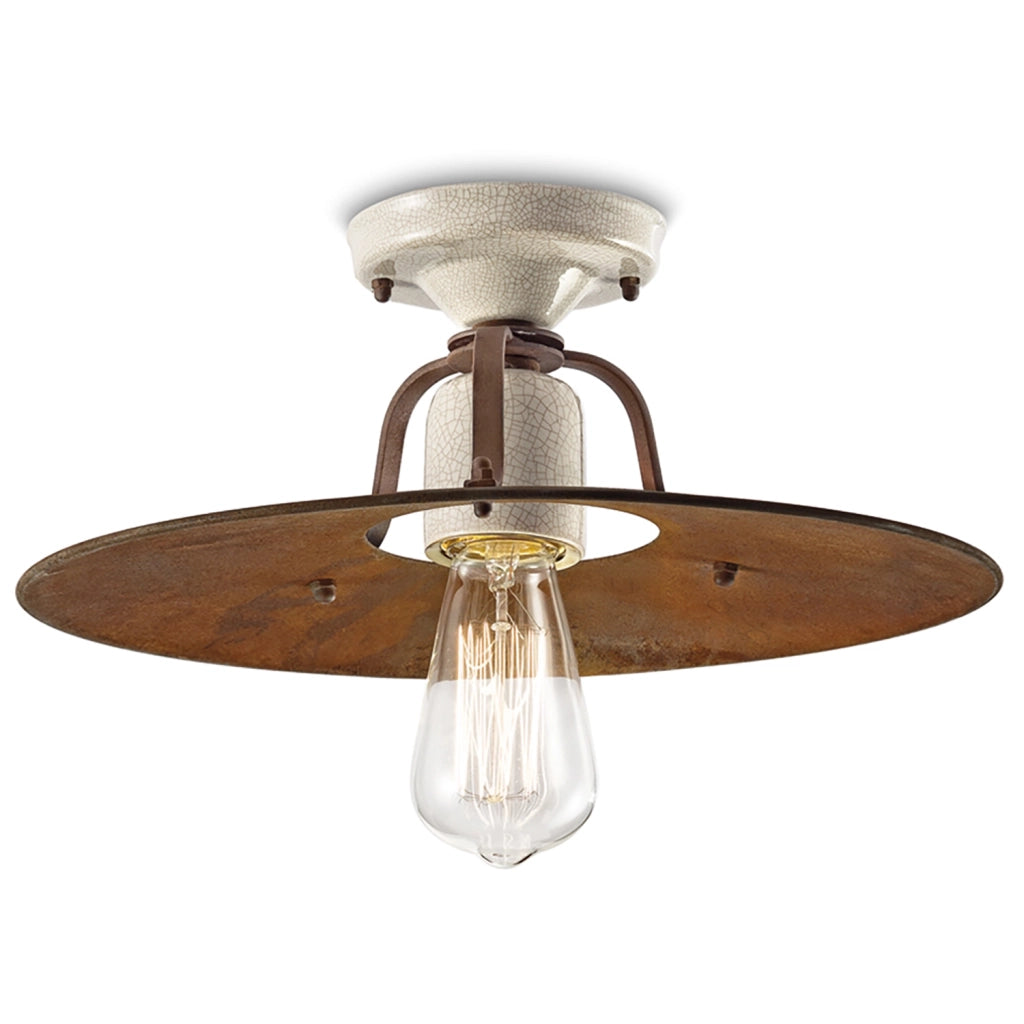 Plafoniera Vintage Grunge Ferro E Ceramica Craquele&apos 1 Luce E27 40Cm