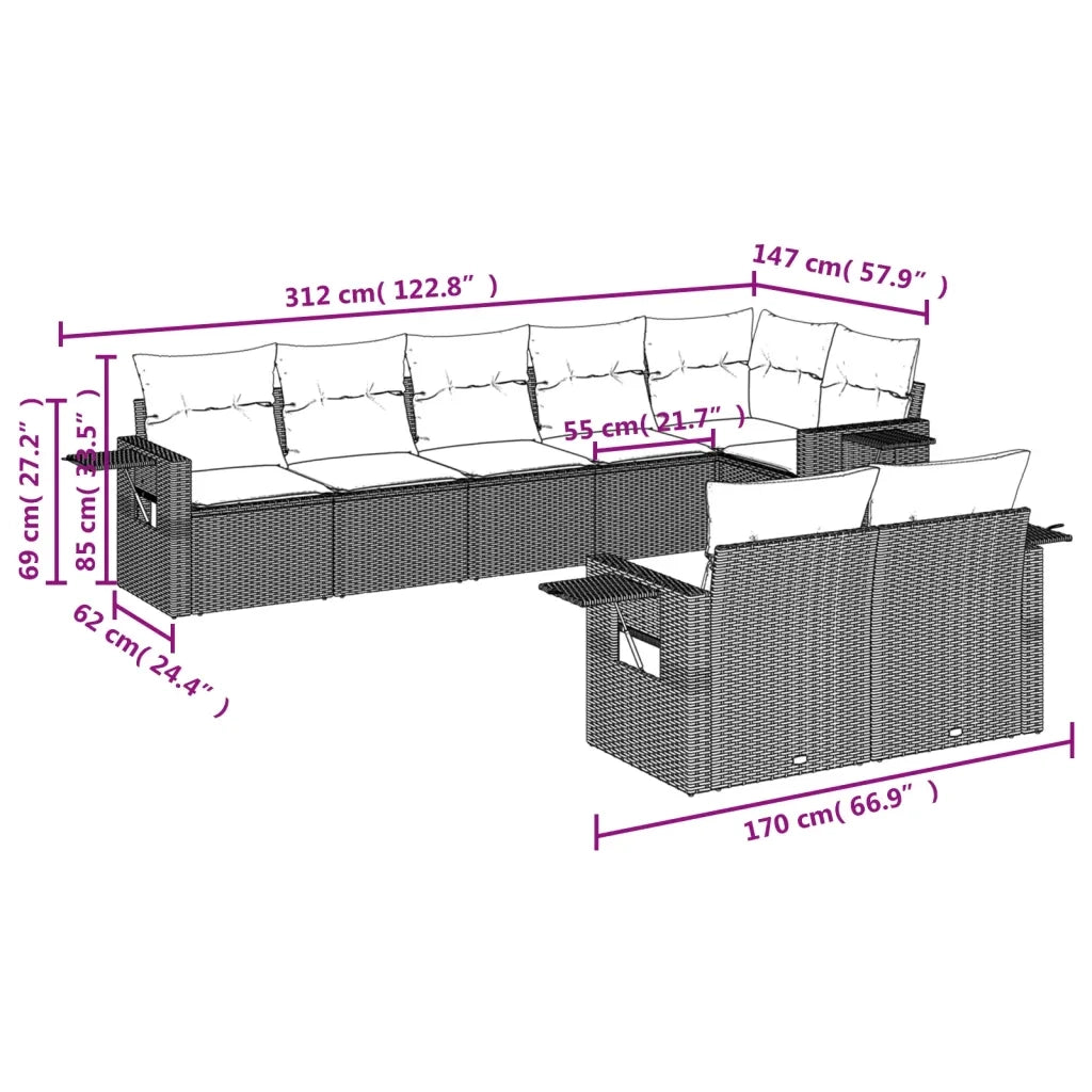 Set Divano da Giardino 8 pz con Cuscini Beige in Polyrattan 3252756