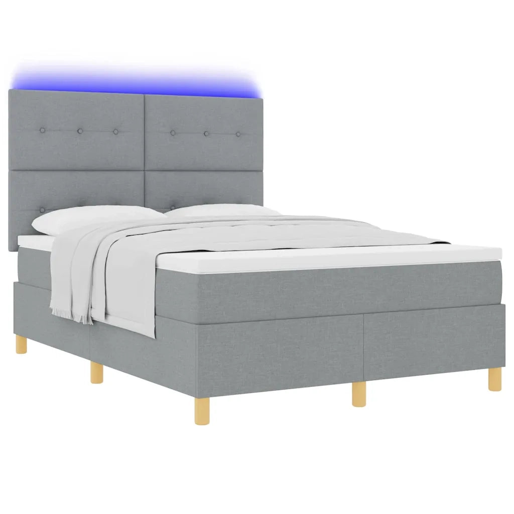 Letto a Sorgente LED Grigio chiaro 140 x 200 cm Tessuto