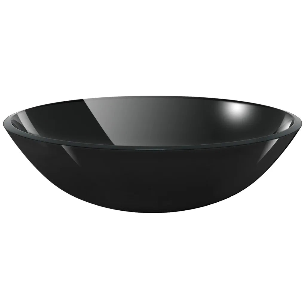 Lavandino in Vetro-Lavabo-Lavello Temperato 42 cm Nero