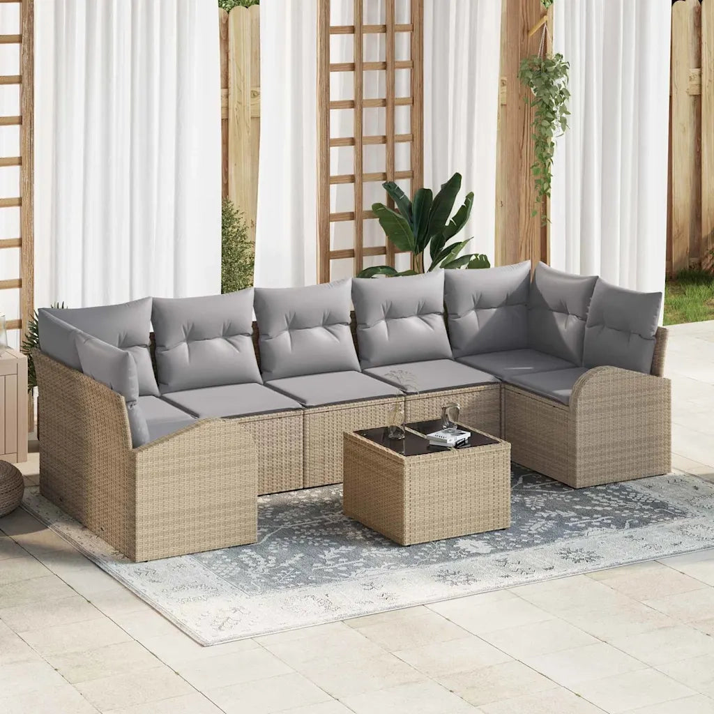 Set Divano da Giardino con cuscino 8 pcs Beige e grigio