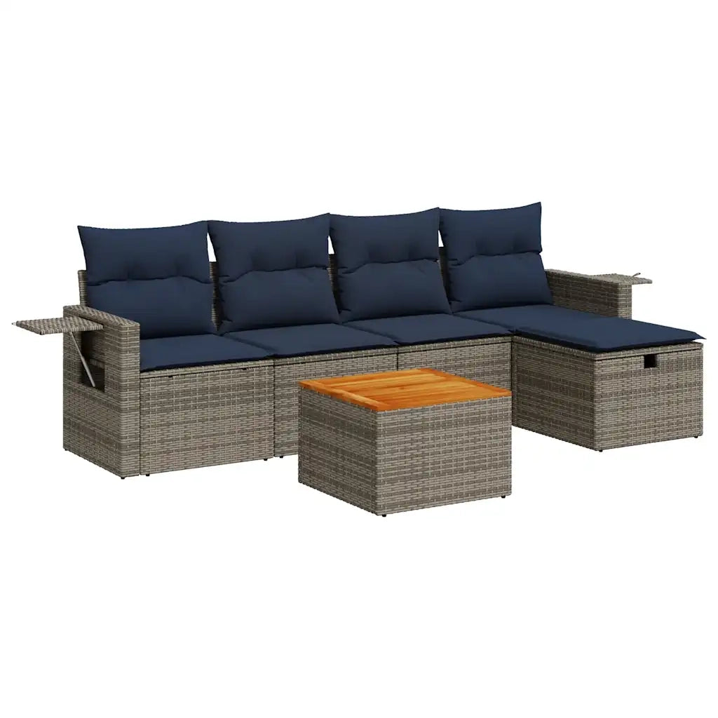 Set Divano da Giardino 6 pz con Cuscini Grigio in Polyrattan 3325813