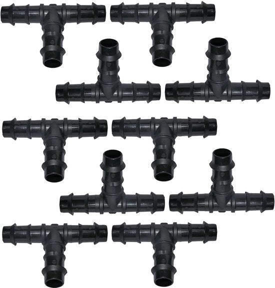 Set di connettori da 10 - Flessi T Ø 16 mm - Pareti divisorie - Sistema di irrigazione a gocce - Connettore a rib - Fondamentale per la coltivazione