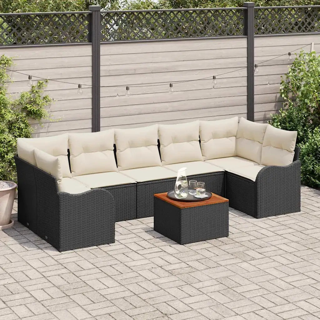 Set Divano da Giardino con cuscino 8 pcs Nero polyrattan