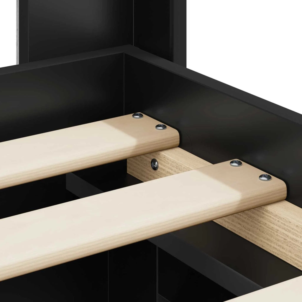Letto singolo | Letto per adulti | Struttura del letto con stoccaggio e testata Nero 90 x 190 cm