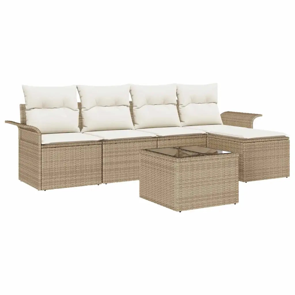 Divano da esterno con cuscino 6 pcs Beige polyrattan 3345331