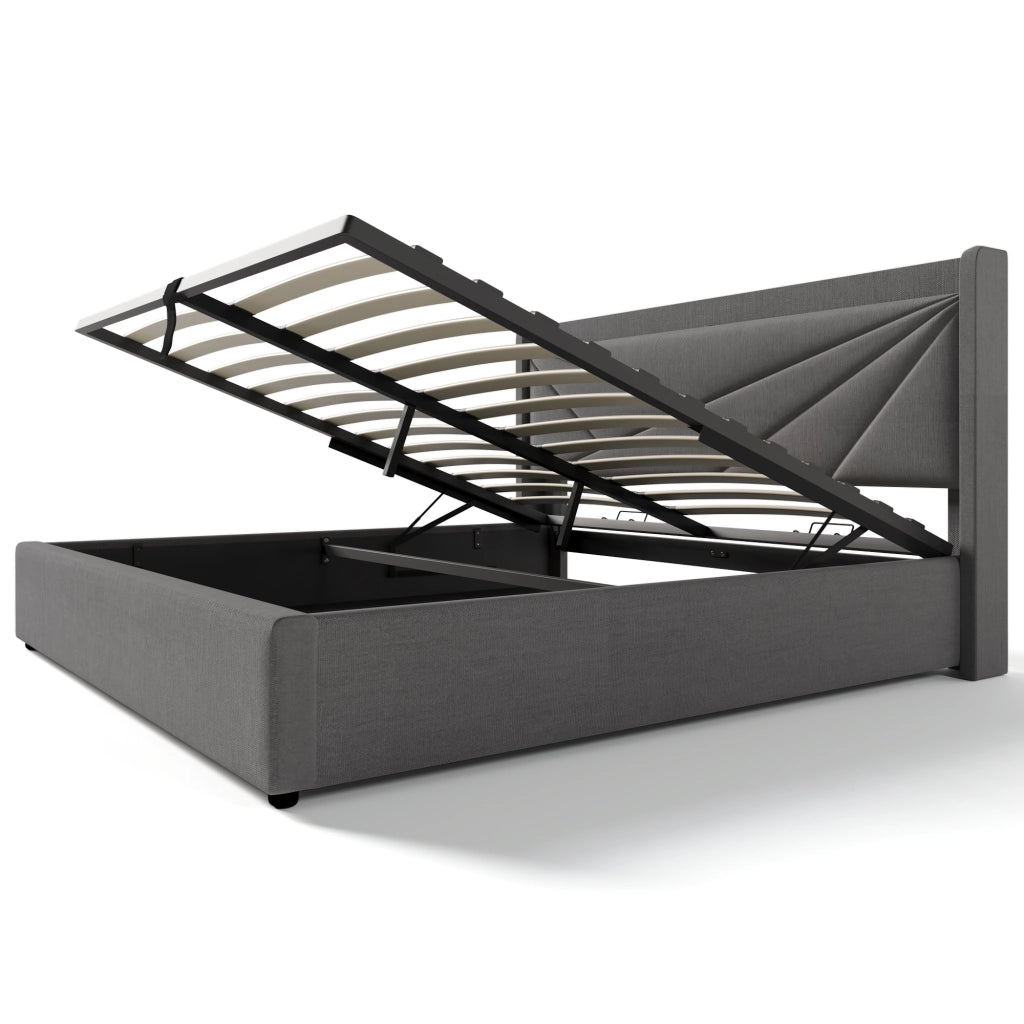 Letto Contenitore Imbottito Matrimoniale con USB ¨C MINIMAL ¨C Tessuto Lino 160x200 con Doghe