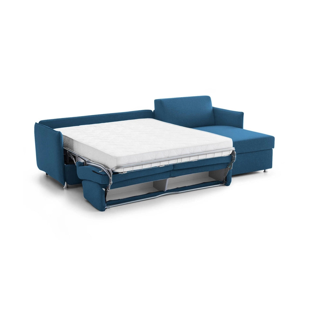 Scordia, Divano Letto con Penisola Sfoderabile Made in Italy, 260x160 cm blu