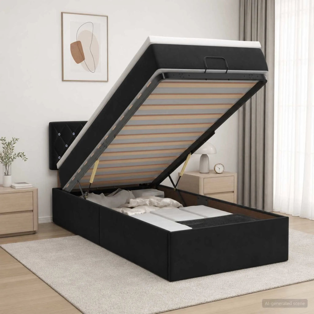 Letto ottomano con materasso Nero 100 x 200 cm Velluto 3456467